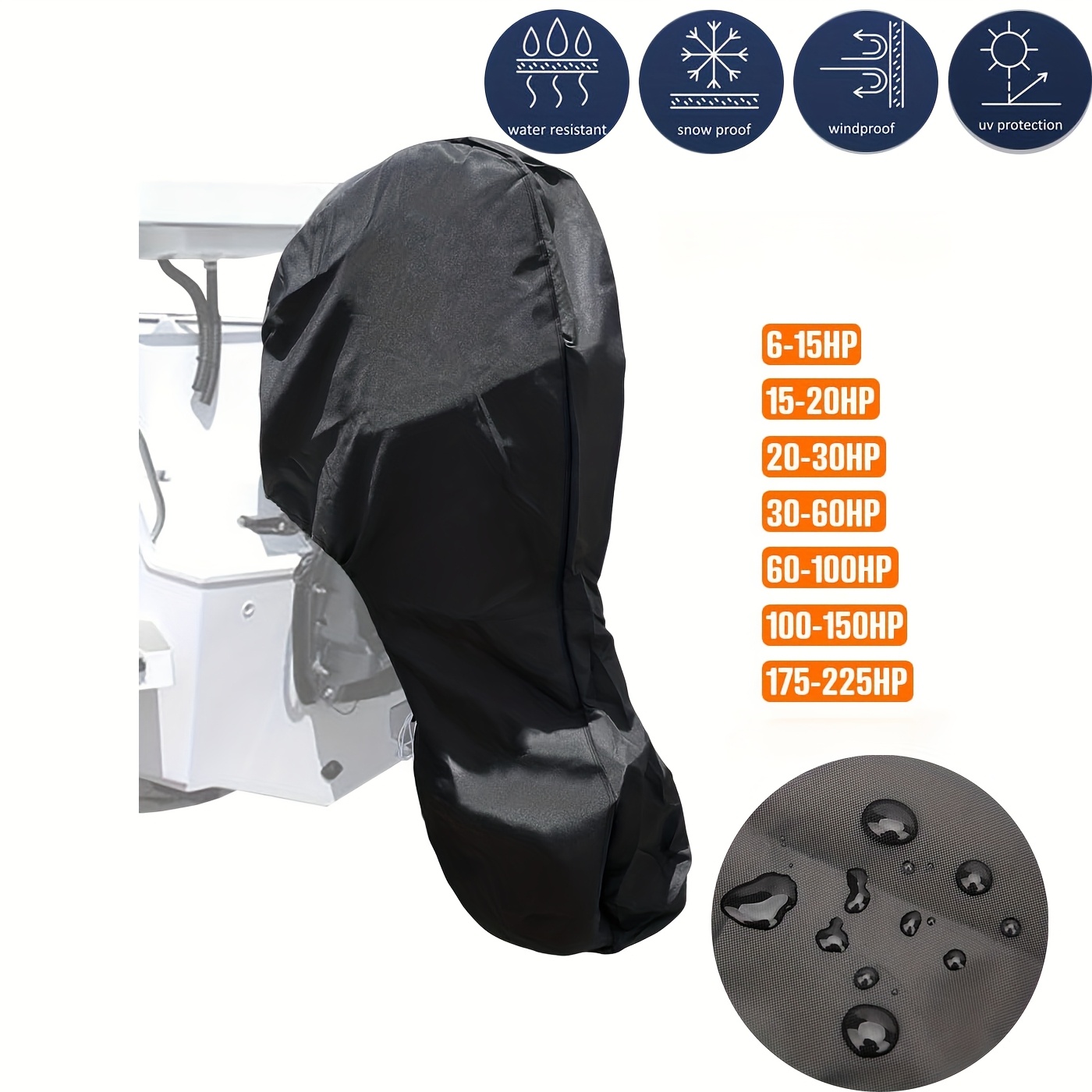1pc Engine Boat Cover PA Waterproof Rainproof Boat Cover, 420D Boat Cover 6-225HP, Waterproof Rainproof Rowing Boat Cover