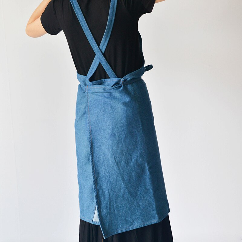 Denim Hanging-neck Apron Sleeveless Apron Dust-proof Overall for Chef Kitchen with Pockets Unisex TT@88