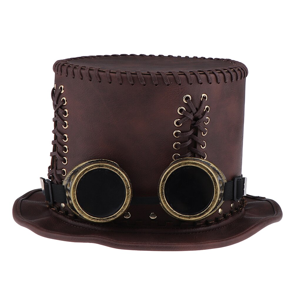 Adults Steampunk Gear Punk Flat Top Hat with Goggle Retro Victorian Fancy Dress Accessories