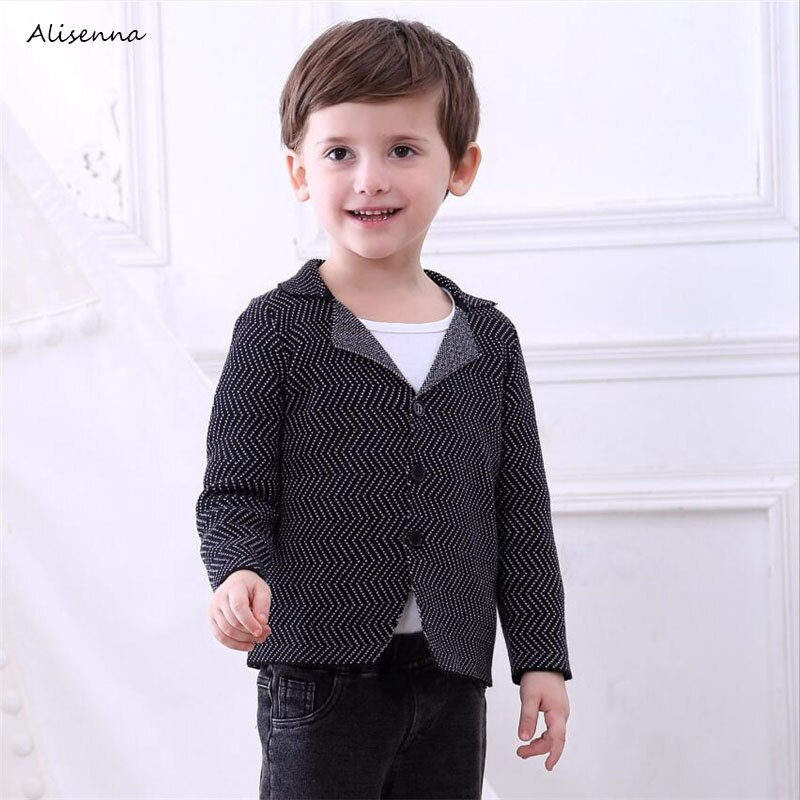 Alisenna Baby Boy Jassen Warme Kleren Leuke Patroon Knop Lange Mouw Baby Breien Jas Baby Boy Turn-Down Kraag bovenkleding