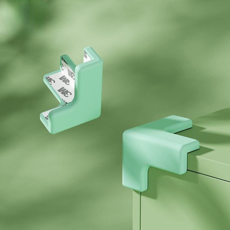 1Pc L T Shaped Babies Coffee Table Corner Protection Cover Children Desk Cupboard Corner Anti-collision Silicone Guards Pad: 1pc T-green
