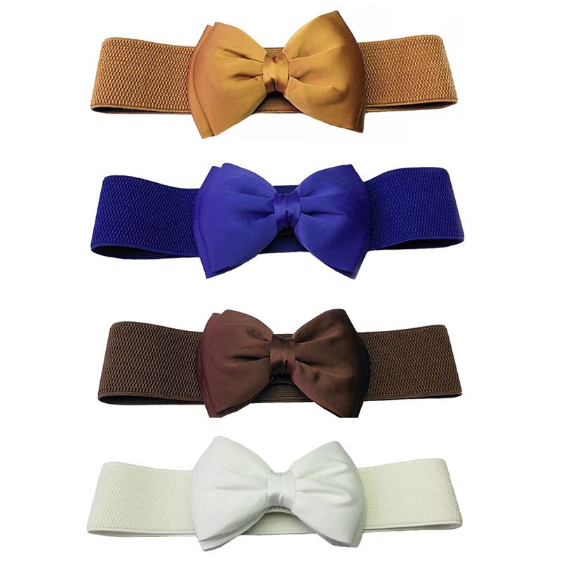 Women Bowknot Cummerbunds Elastic Bow Wide Stretch Bukle Waistband Belt 12 Colors Girl Dress Accessories Waist Belts