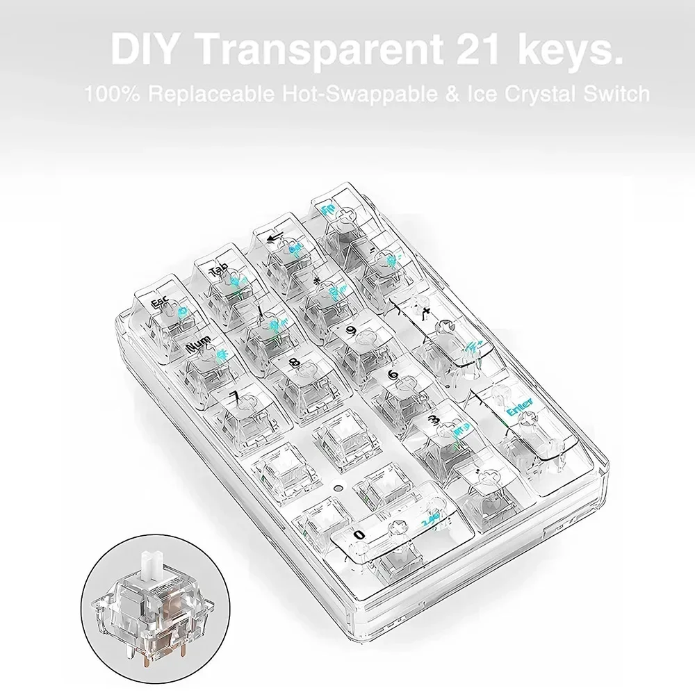 AULA F21 Wireless Numeric Keypad White Backlight Transparent Mini Numeric Keyboard 21 Keys Bluetooth Mechanical Gamer NumberPad