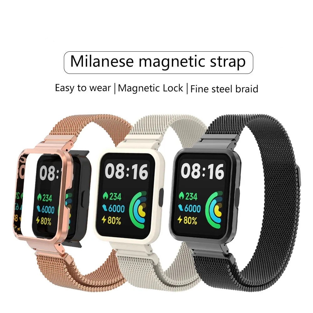 Strap For Xiaomi Redmi Watch 2 Lite 3 Active Band Mi Watch With Metal Protector Case Bumper Magnetic Loop Bracelet For Redmi