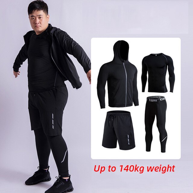 Snel Droog 4 Pcs Running Set Mannen Plus Size 5XL 6XL Compressie Sport Past Sportkleding Kleding Gym Fitness Training Trainingspak: C2 / Asian size 5XL