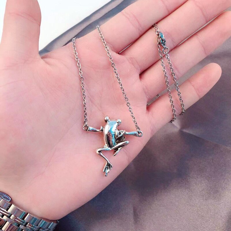 retro Nette Frosch Anhänger Halskette Für Frauen Mädchen retro Punk Hüfte hüpfen Stil Antike Silber Ebene Anhänger Halskette Schmuck