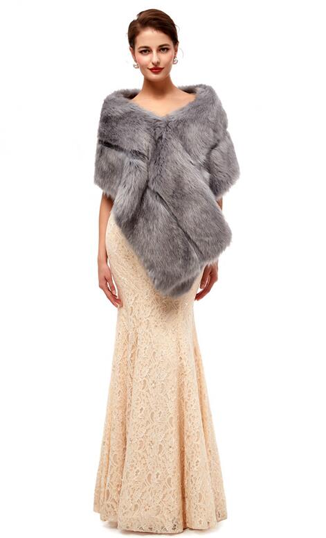 Gray Faux Fur Shawls Wedding Wraps For Formal Dresses Cloaks Married Jackets Outerwear Bridal Capes Autumn Winter Warm Boleros: Default Title