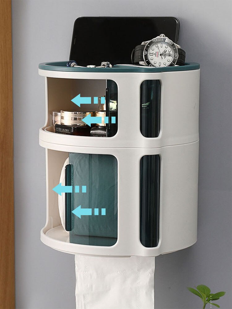 Free Stack Layers Sliding Window Wall Mounted Waterproof Bathroom Toilet Tissue Paper Holder Rack Cosmetics Desktop Storage Box