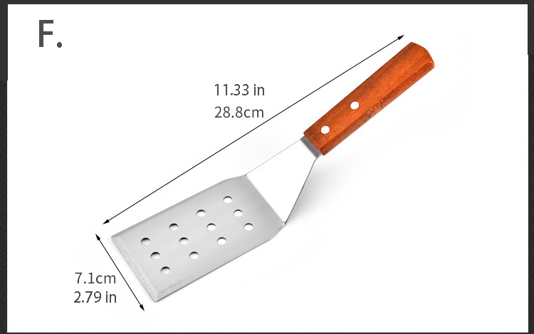 Kitchen Spatula Wooden Handle Grill Turner Stainless Steel Metal Scrape For Pancake Teppanyaki Hibachi Griddle Cooking Utensil: F
