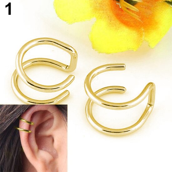 Edelstahl Clip Ohrringe 2-Reihe Gefälschte Knorpel Ohr Nase Lippe Manschette Clip-an Ohrring unisex Nicht-durchbohren Schmuck Einfache Ohr Clip: Gold