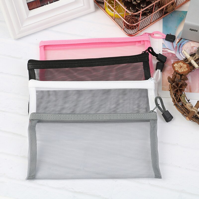 Simple Transparent Mesh Pencil Case Office Student Pencil Cases Nylon Kalem Kutusu School Supplies Pen Box