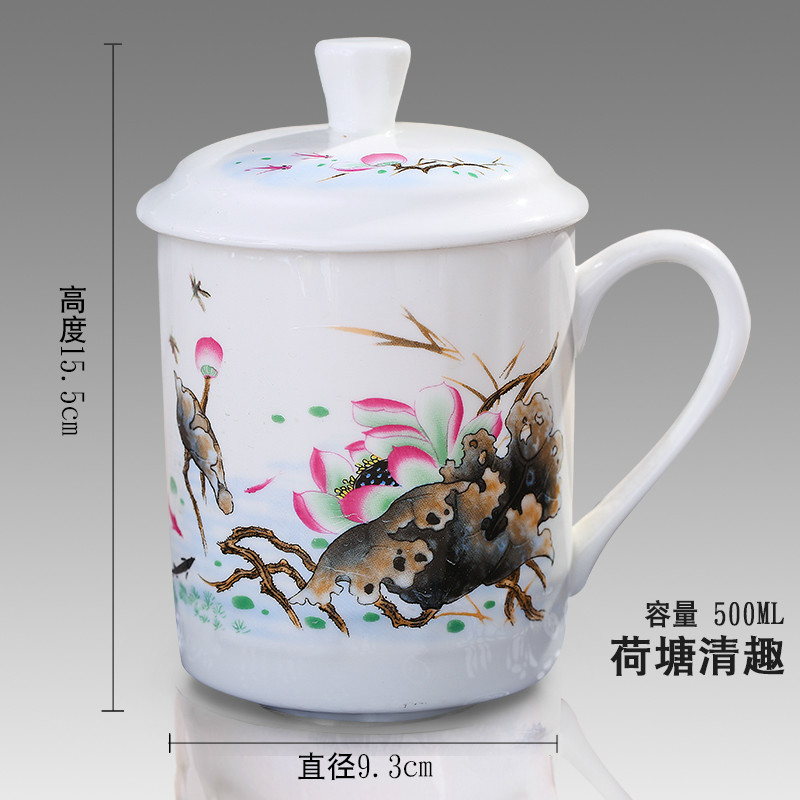 500Ml Chinese Stijl Bone China Jingdezhen Blauw En Wit Porselein Kopje Thee Kantoor Drink Cup Reizen Theewaar