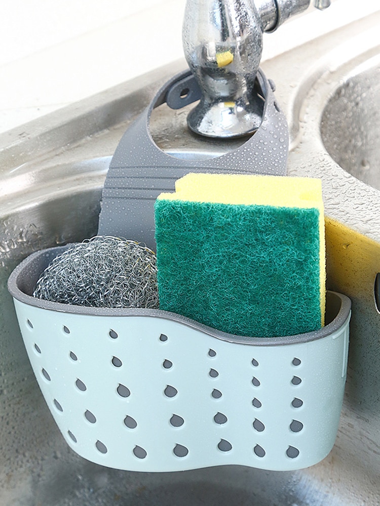 Sink Shelf Soap Sponge Drain Rack Silicone Storage Basket Bag Faucet Holder Adjustable Bathroom Holder Sink Kitchen Accessorie#