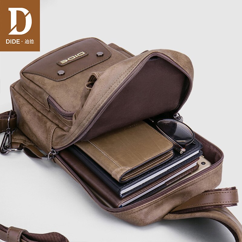 DIDE Brand Messenger Crossbody Bag Men Black Chest Bag Waterproof PU Leather Shoulder back pack for Teenager Male