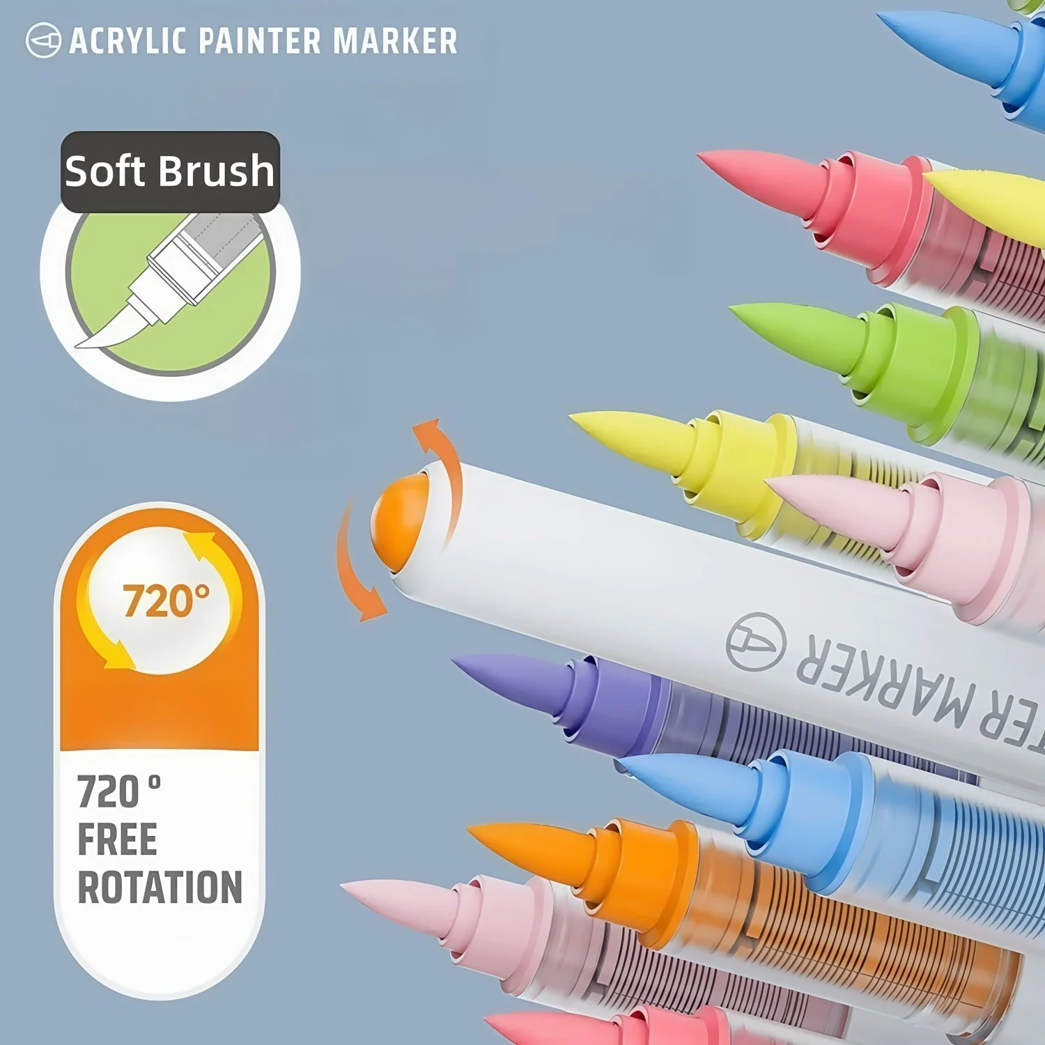 Straight Liquid Acrylic Markers,Soft Brush Tip Acrylic Paint Pens Set,for Rock Painting, Ceramic, Wood, Canvas, Glass, Stone