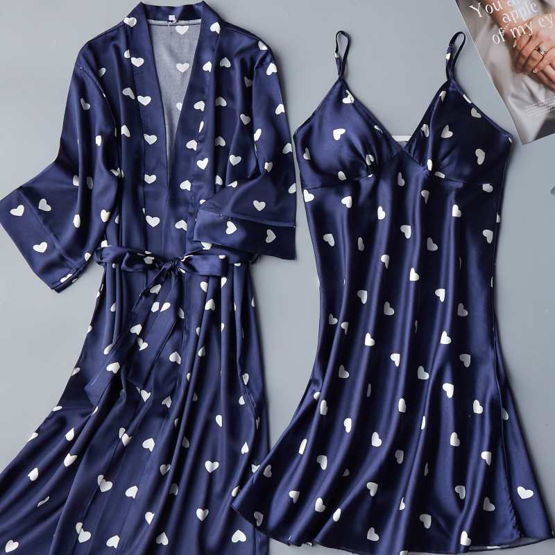 Dames Sexy Zijde Satijn Nachtjapon Polka Dot Nachthemd Mouwloze Nachtkleding V-hals Night Slaap Jurk Nachtkleding Voor Vrouwen: blue / L