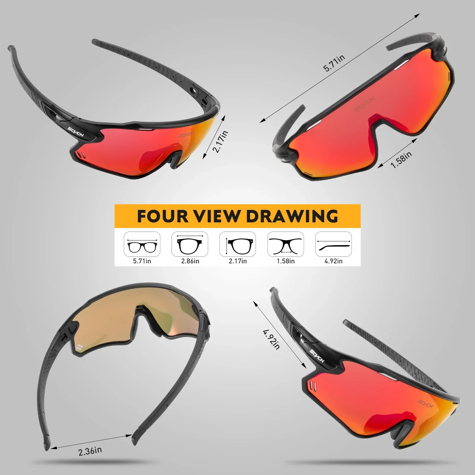 Scvcn cykelsolglasögon cykelglasögon sportcykel herrglasögon utomhus mtb väg löpning solglasögon  uv400 skyddsglasögon