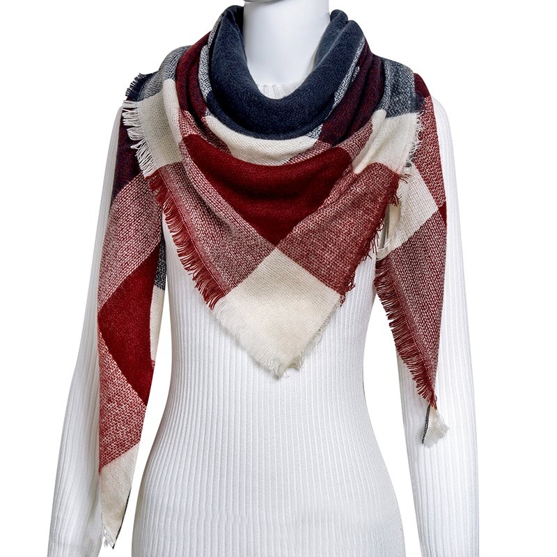 Evrfelan femmes écharpe de hiver foulards femme cou porter Plaid bufanda Triangle forme écharpe: C2
