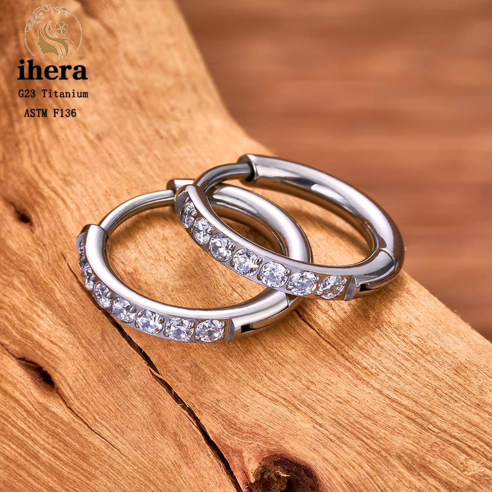 2/20 piezas G23 Piercing de titanio pendientes redondos aros con hebilla de oreja de circón mujeres oreja Tragus cartílago hélice Piercing joyería