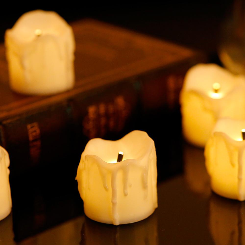 Bougies votives sans flamme de 12 | Bougies réalistes à piles et à lumière scintillante, de couleur blanc et ambre, pour mariage: white flicker 1