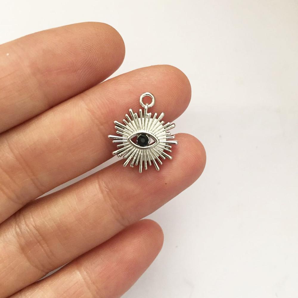 Eruifa 10 stücke 15mm Auge strass druck Gold/Silber überzogene zink-legierung Reize Anhänger Schmuck DIY Halskette 2 farben