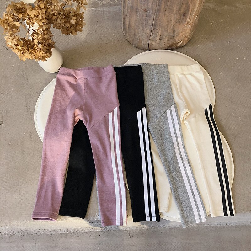 3955 forår efterår piger leggings bomuld elastiske bukser stribede børn bundbukser drenge joggers børn sportsbukser