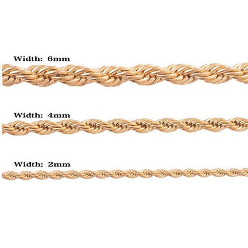 1 stuk Gouden Touw Ketting Ketting Rvs Ketting Choker Twist Ketting voor Mannen en Vrouwen Dikte 2mm/ 4mm/6mm