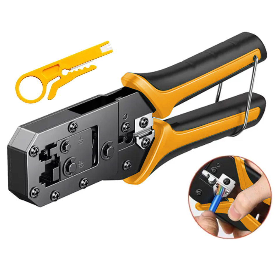 RJ45 Krympeverktøy - Ethernet Nettverkskabel Krympetang Cutter Stripper Tang for Modulære Kontakter: Svart