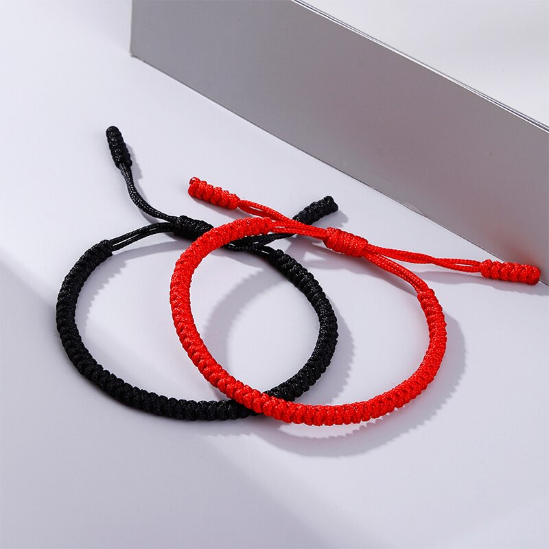 Zwart Rood Touw Handgemaakte Armband Vrouwen Charm Lucky Verstelbare Knopen Tibetaanse Boeddhistische Armbanden & Bangles Voor Mannen Beste Vriend