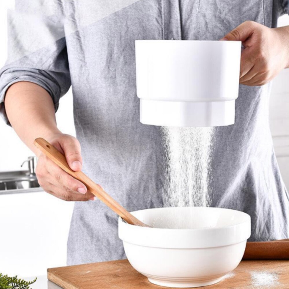 Setaccio per farina elettrico a forma di tazza di plastica setaccio manuale meccanico agitatore torte setaccio a maglie di zucchero strumenti di cottura gadget da cucina
