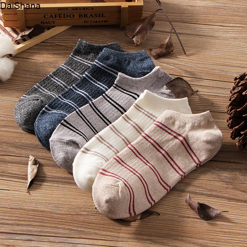 5 Pairs Spring Summer Men Cotton Boat Socks Short Striped Male Ankle Sock Low Cut Shoe Liner Invisible Slippers Nop-Slip Meias: H