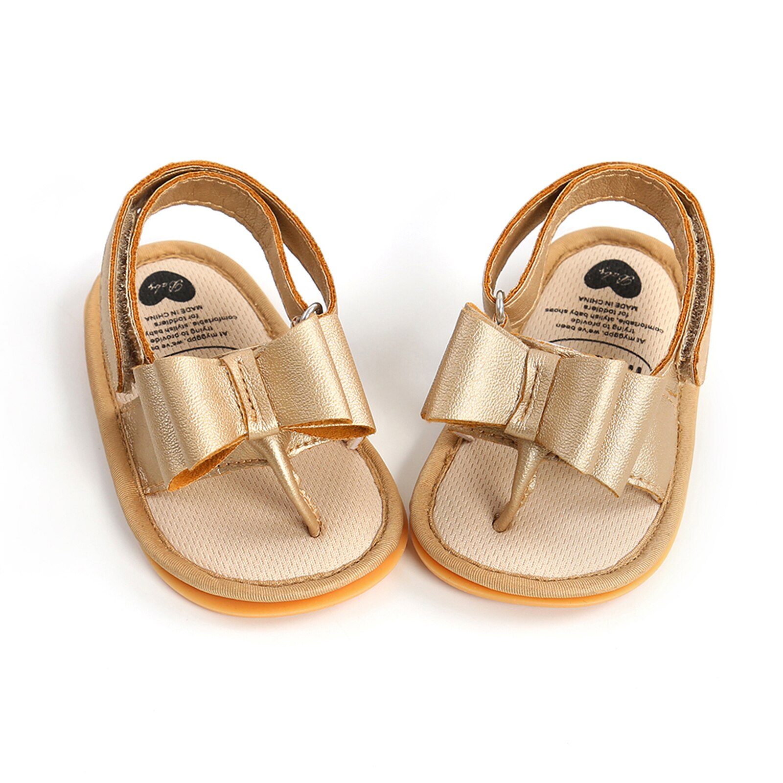 Sandales d'été pour bébés filles, chaussures plates à nœud papillon, tongs à sangle en T, sandales coulissantes: Or / 13-18 mois