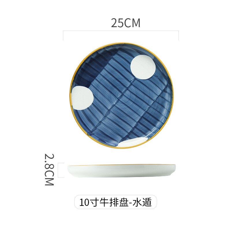 Japanese-style ceramic dinner plate home cooking dish ramen dish Western food steak dish soup dish tableware Home Decor: 10 inches D