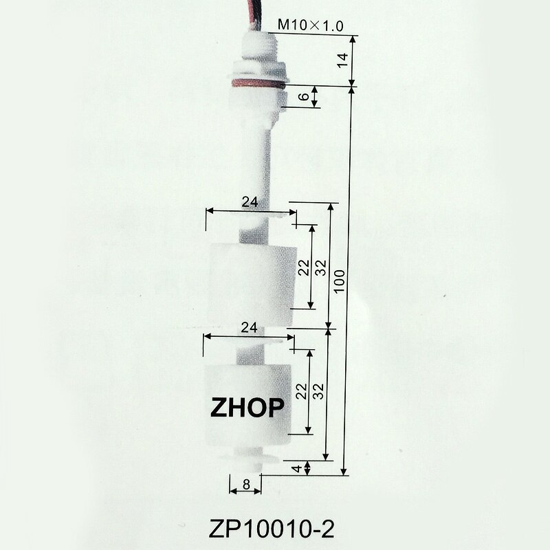 M10*100MM Dual Level Control PP Water Level Sensor Liquid Plastic Float Switch Tank 110V ZP10010-2-52 1A1