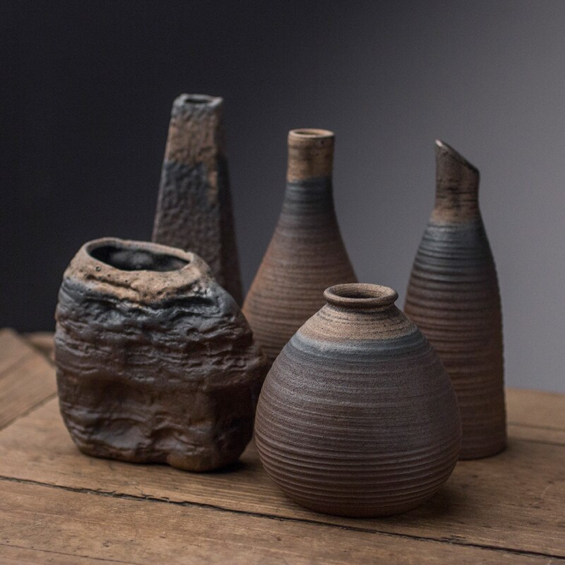 Handmade Small Ceramic Flower Japanese Coarse Pottery Flower Container Tea Ceremony Retro Home Decor Office Ornaments