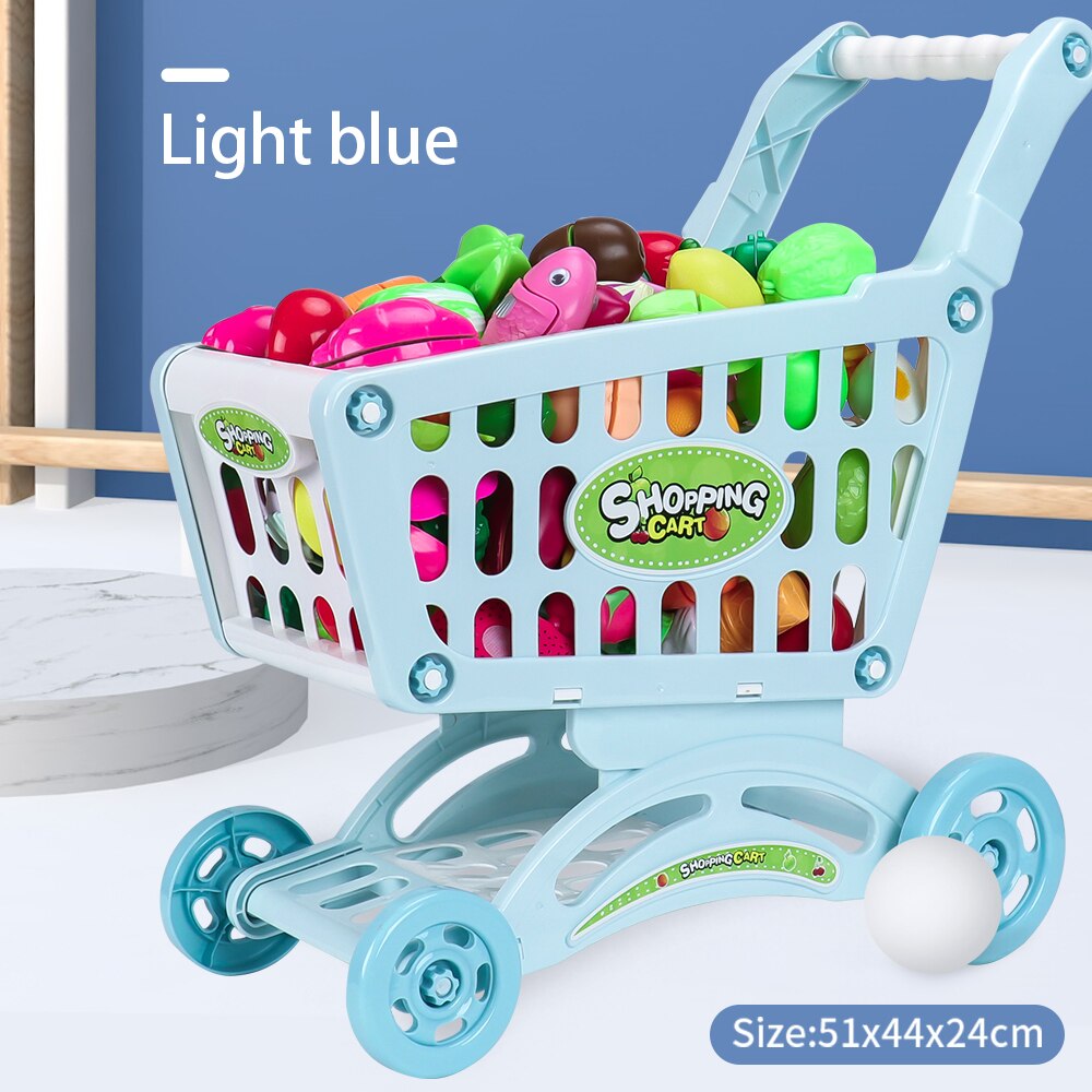 Pretend Winkelen Speelgoed Simulatie Speelhuis Meisjes Speelgoed Kinderen Winkelwagen Speelgoed Voor Meisjes Grote Supermarkt Trolley Push Auto G: lightblue car