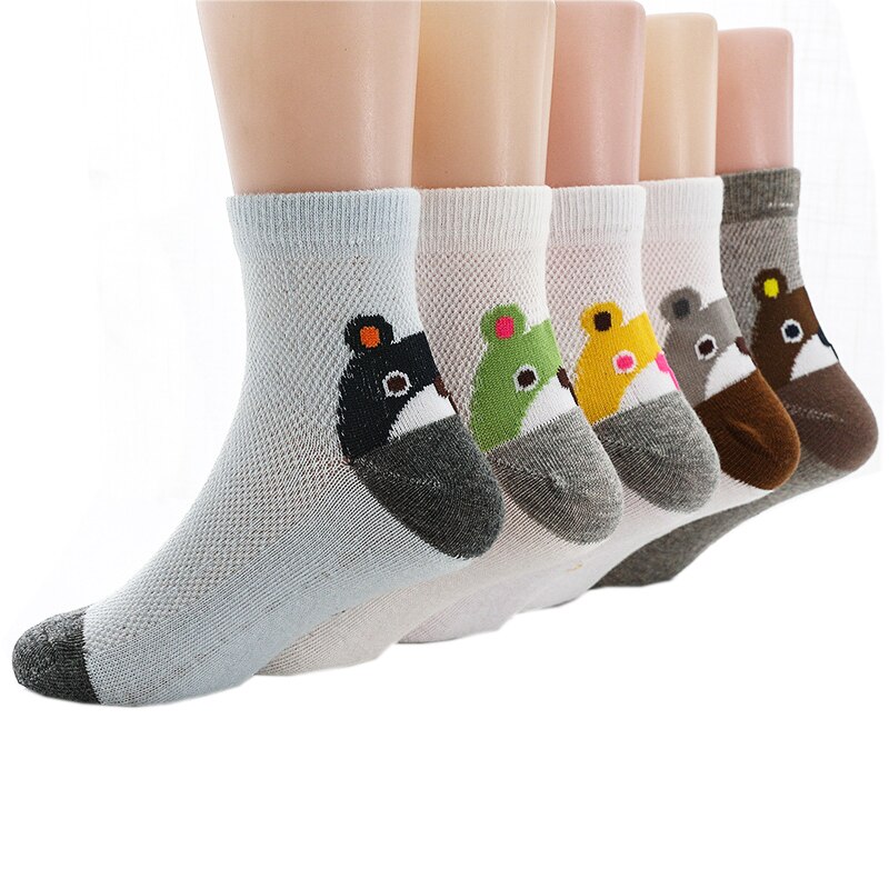 5 paia/lotto calzini per bambini calzini per bambini estivi ragazze carine cartone animato orso animale ragazzi calzini per neonati accessori per vestiti per bambini: 1-3Y