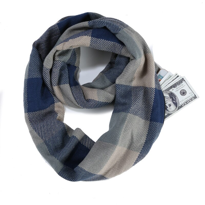 Infinity ruudullinen huivi talvi lämmin piilovetoketju tasku huivit naisten kashmir snood naisen kaulanlämmitin matka sormus huivit: 4