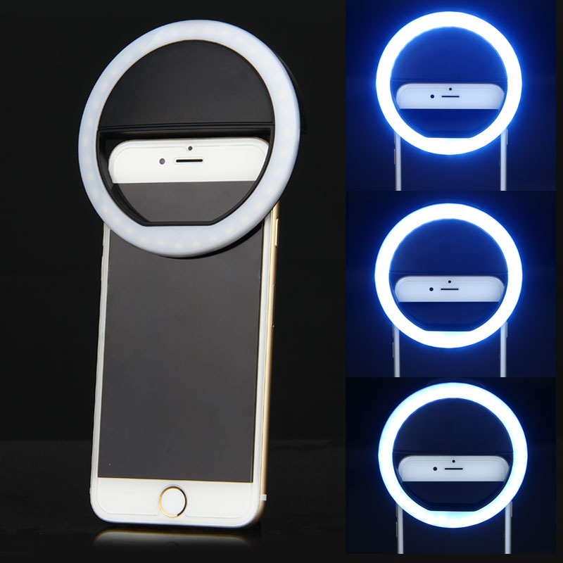 Universele LED Selfie Licht Ring Lichtgevende Lamp Draagbare Clip Night Spotlight voor Mobiele Telefoon Lens Fotografie Video