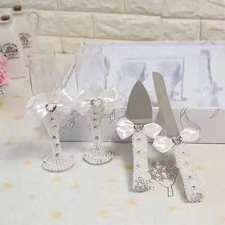 4Pcs Wedding Supplies Cake Knife Pie Server Set and Champagne Glasses Bride Groom for Banquet Birthday Decor Performance: B