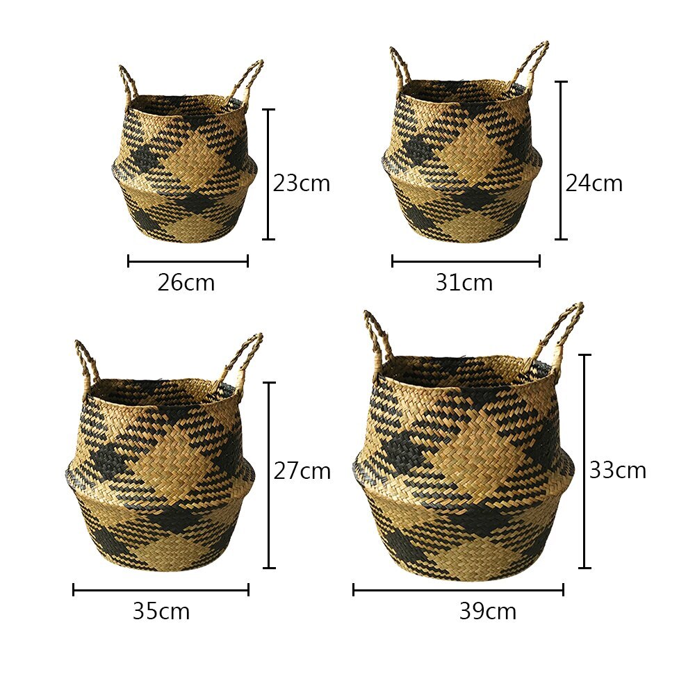 Big Capacity Checkered Seagrass Storage Baskets laundry Wicker Flower Toy Basket Organizer Eco-Friendly Bags for Kitchen Bedroom