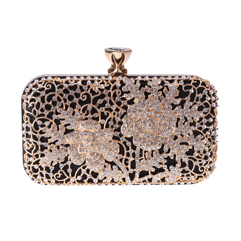 Bolso de mano de Metal con diamantes de imitación para mujer, cartera de noche de oro y cristal, bolsos para de boda, bolso de mano de día