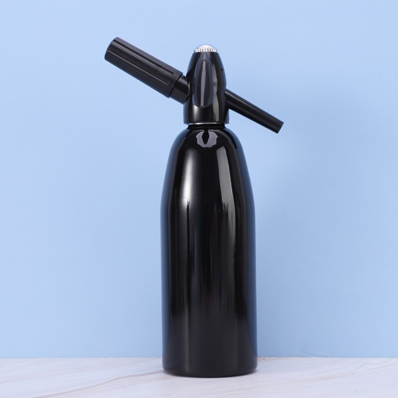 Manuell 1l brus maker  co2 dispenser vann boble generator kul drikke cocktail brus maskin aluminium bar gjør selv vanndispenser: Svart