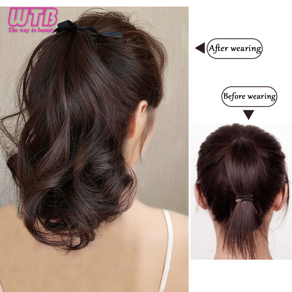 WTB-coletas rizadas cortas sintéticas para mujer, coletas onduladas con cordón resistente al calor, color negro y marrón