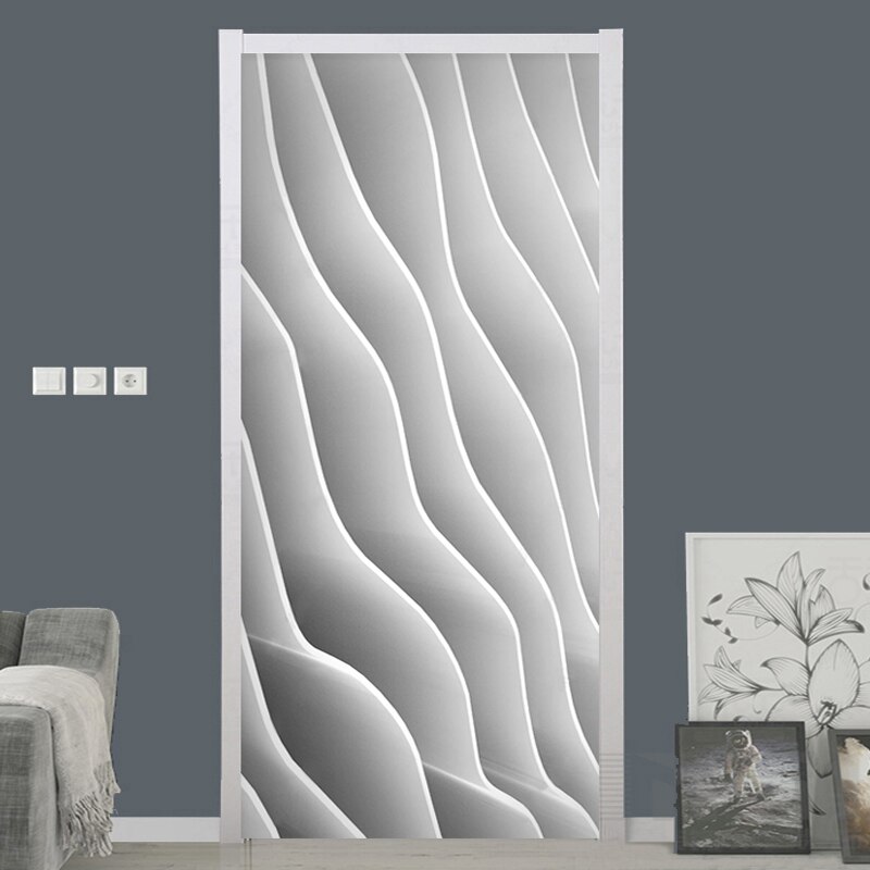 Moderne Abstracte Lijn Deur Sticker 3D Creatieve Streep Geometrische Behang Woonkamer Deur Poster Pvc Zelfklevende Muurstickers