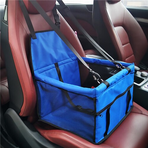 Panier de transport chat chien de luxe | Siège de voiture pour petits chiens, pliable rehausseur de voiture avec boucle de sécurité, accessoires de voyage pour voiture pour animaux de compagnie: Blue