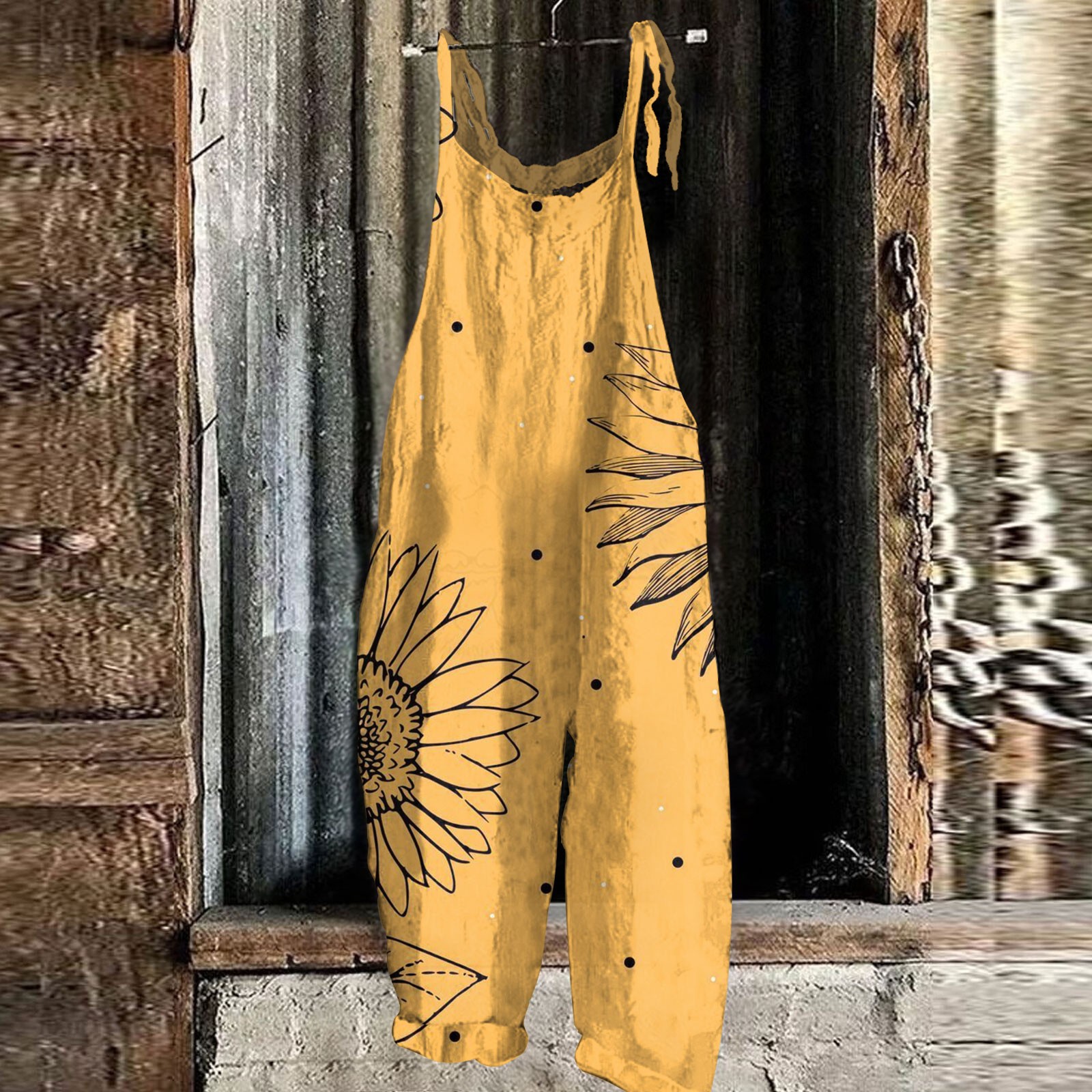Sunflower Pattern Overalls For Women Slim Jumpsuit Women Casual Loose Romper For Women Mono Deportivos Mujer Gym