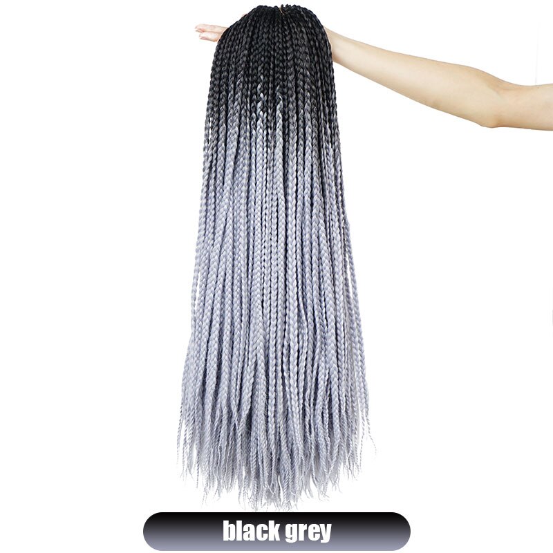 19 Color Ombre Box Crochet Hair Braids 24 Inch Zizi Synthetic Hair Extension For Braids Kanekalon Braiding Hair Pre Stretched: black grey