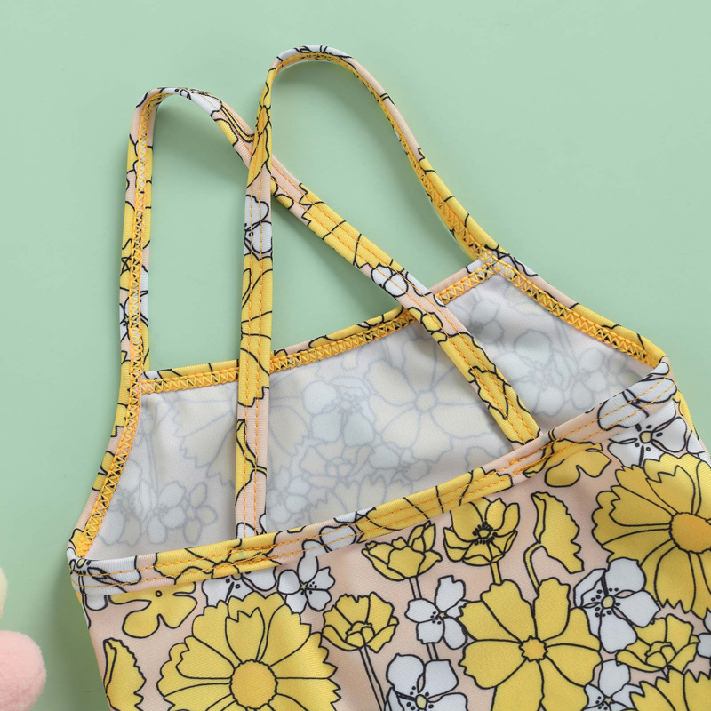 Babyhug Sleeveless V Cut Swimsuit Flower Print - Yellow main image 0