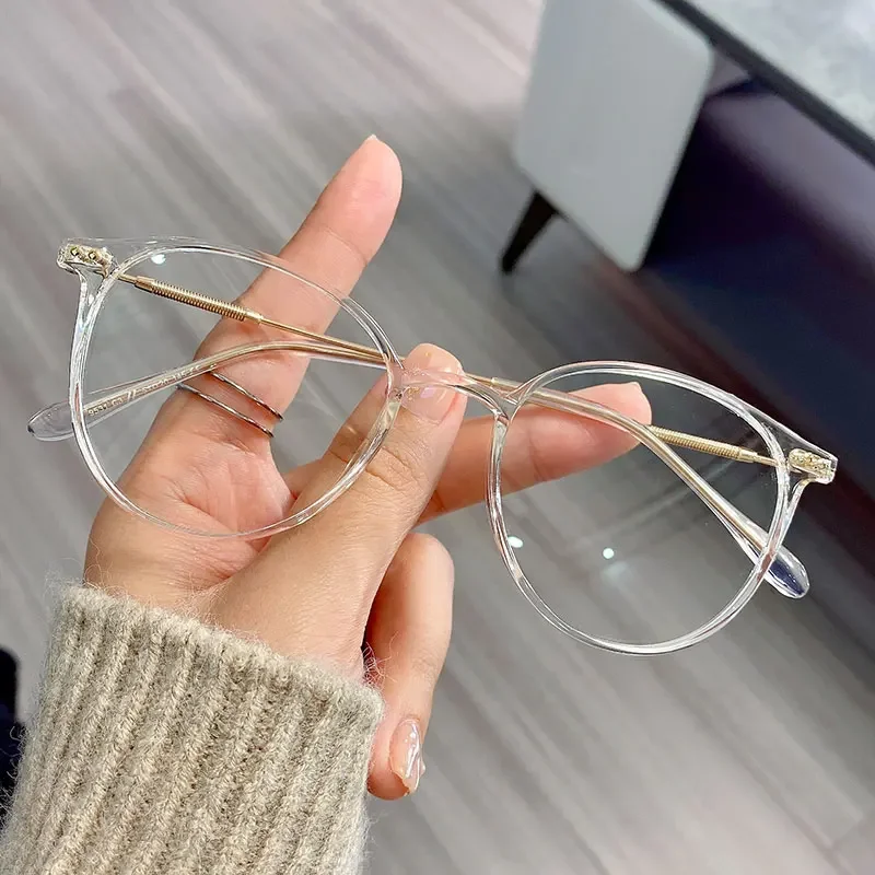 Retro anti-sininen valo lasit naisten miesten pyöreät kehykset tietokoneen lukulasit vintage ylisuuret optiset silmälasit: Khaki
